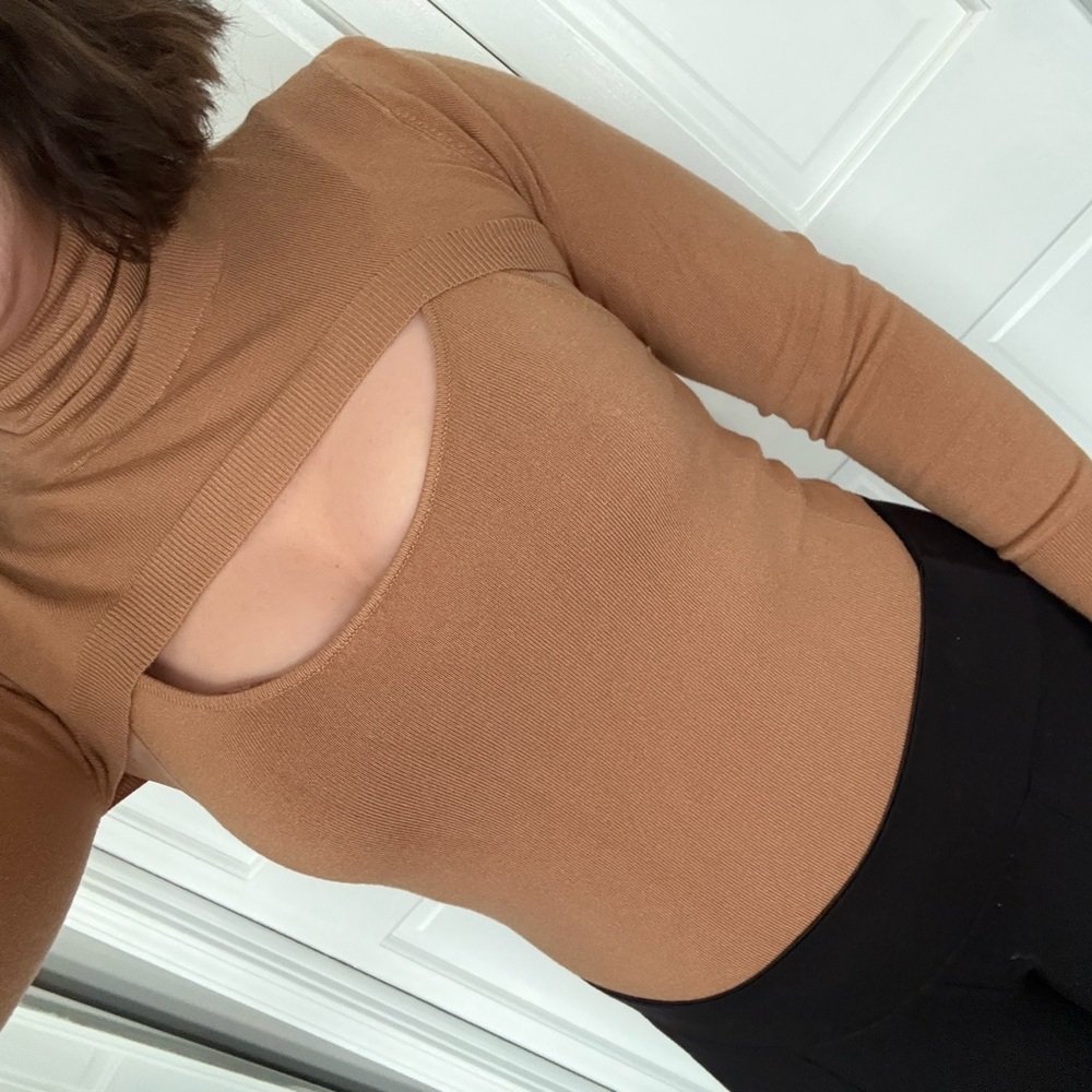 Elegant Tan Cut-Out Women’s bodysuit